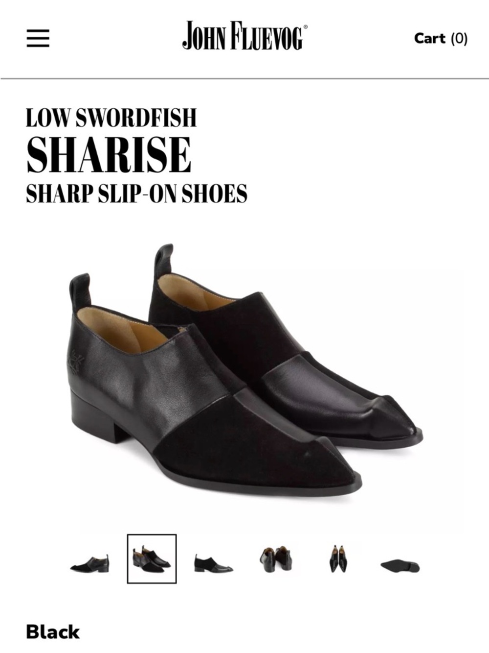 John Fluevog Black Low Swordfish Sharise Slip-On Loafers